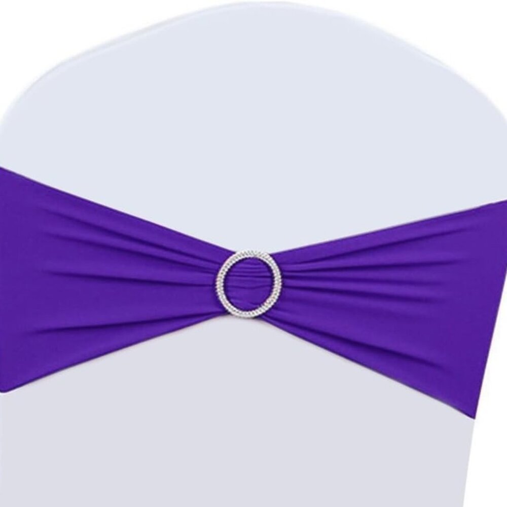 50 PCS Spandex Stretch  Chair Sashes with Buckle, Purple.